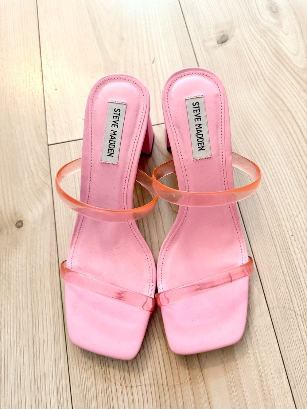Pink strappy Steve Madden sandal heels